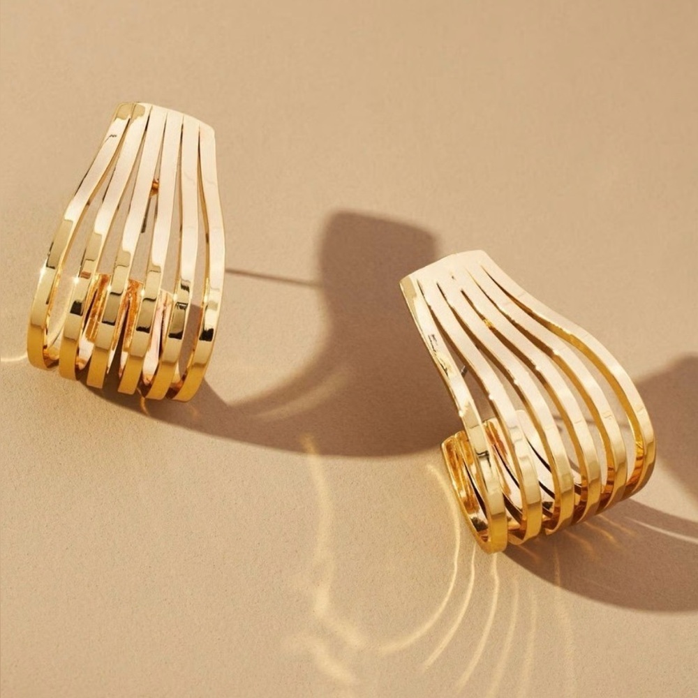 Open Edit Gold Sculptural Hoop Earrings Modern Statement Nickel Free